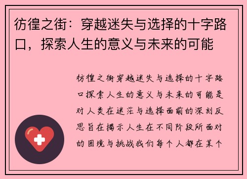 彷徨之街：穿越迷失与选择的十字路口，探索人生的意义与未来的可能